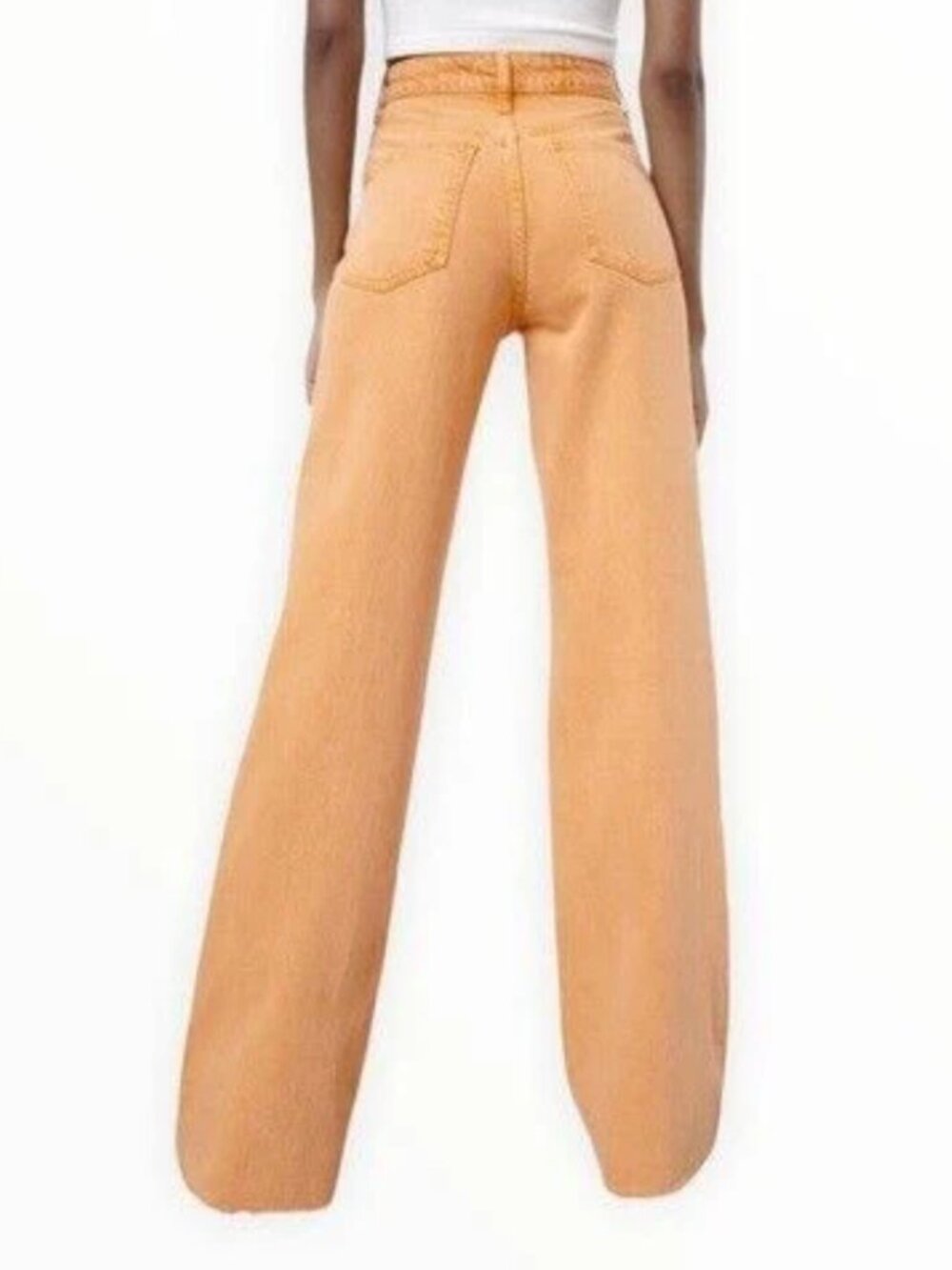 Zara Peach Wide Leg Jeans Size 2 High Rise Raw Hem Cropped Denim Pants Trendy - Picture 3 of 15